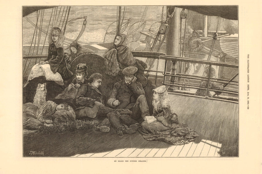 On board the Dundee Steamer. Scotland passengers 1878 old antique print